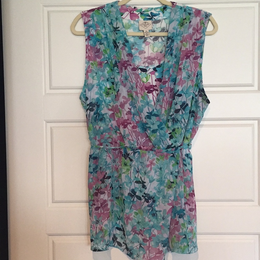 St. John's Bay Blue and Pink Floral Tunic / Sleeveless Blouse Size 2X